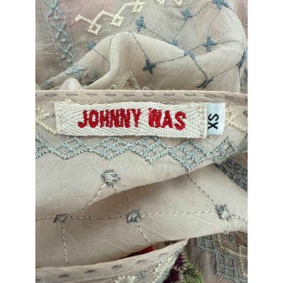 Johnny Was Carnation Boho Floral Embroidered Blouse‎ XS Beige V-Neck 3/4 Sleeve - Picture 7 of 9